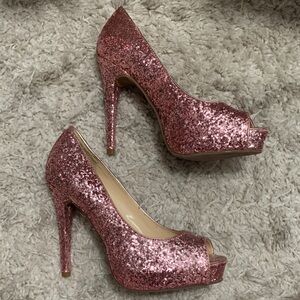 GUESS Pink Glitter Peep Toe Pump